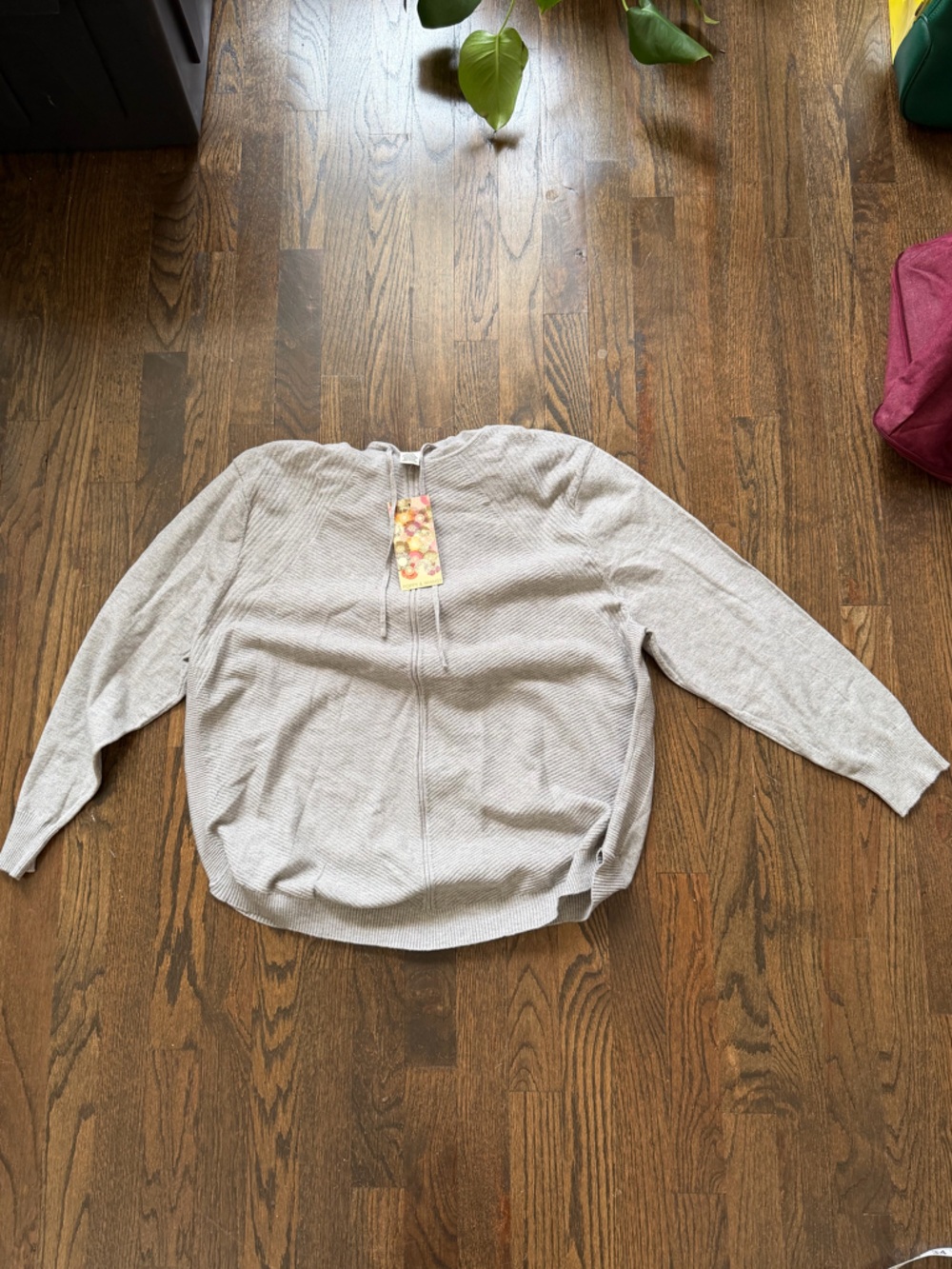 Light Gray Crewneck Zip-Front Women's Sweater